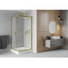 Mexen Rio quadratische Duschkabine 90 x 90 cm, satiniert, gold + Duschwanne, weiß - 860-090-090-50-30-4510