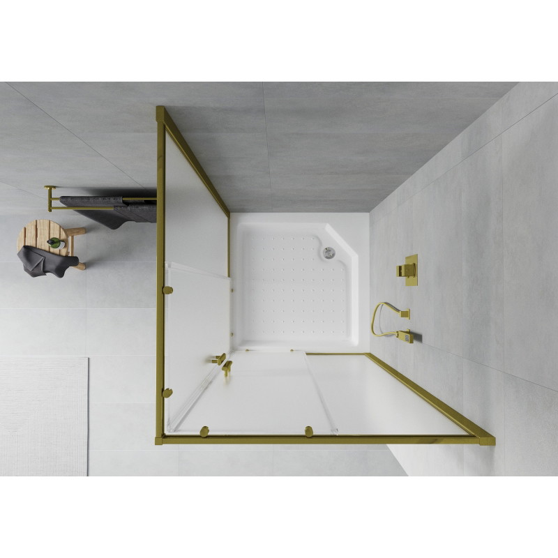 Mexen Rio quadratische Duschkabine 90 x 90 cm, Frost, Gold + Duschwanne, Weiß - 860-090-090-50-30-4510