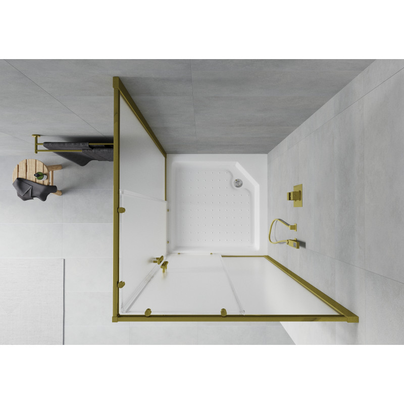 Mexen Rio quadratische Duschkabine 90 x 90 cm, satiniert, gold + Duschwanne, weiß - 860-090-090-50-30-4510