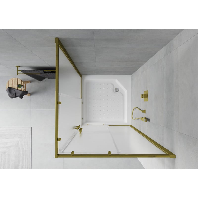 Mexen Rio quadratische Duschkabine 90 x 90 cm, satiniert, gold + Rio Duschwanne, weiß - 860-090-090-50-30-4510