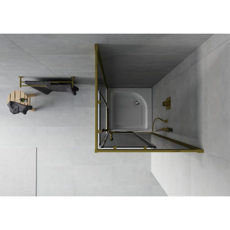 Mexen Rio quadratische Duschkabine 80 x 80 cm, Graphit, Gold + Duschwanne Rio, Weiß - 860-080-080-50-40-4510