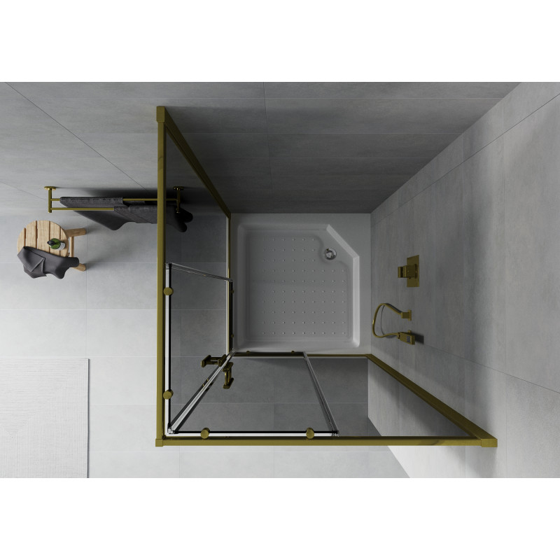 Mexen Rio quadratische Duschkabine 90 x 90 cm, Graphit, Gold + Rio Duschwanne, Weiß - 860-090-090-50-40-4510