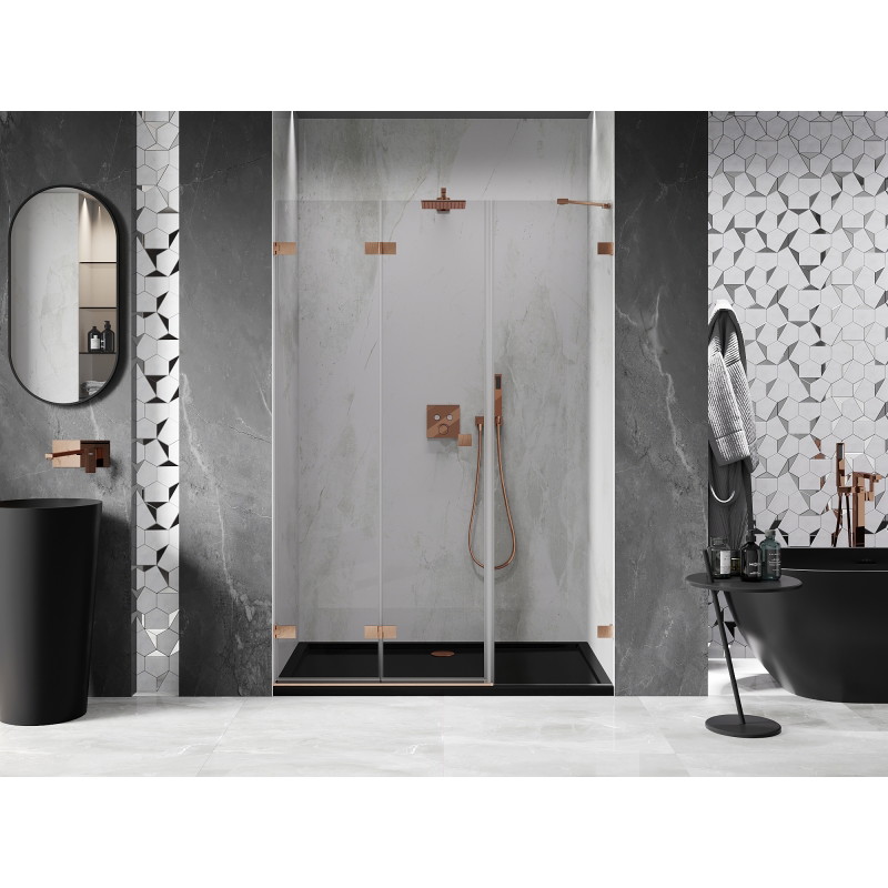 Mexen Lunar-F Falttür für Dusche links 125 cm, transparent, gebürstetes Kupfer - 836S-125-050-65-00-L
