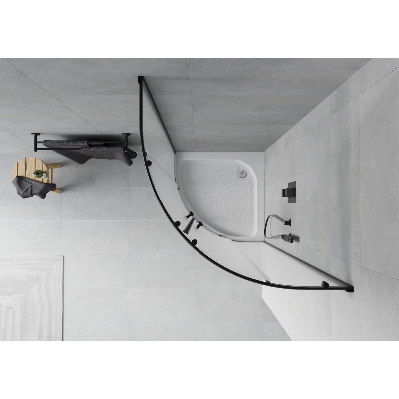 Mexen Rio Duschkabine Halbkreis 80 x 80 cm, Eisglas, schwarz + Duschtasse, weiß - 863-080-080-70-30-4710