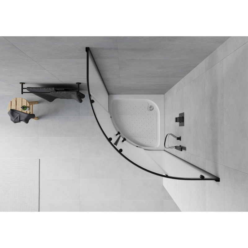 Mexen Rio Duschkabine halbrund 80 x 80 cm, Milchglas, schwarz + Duschwanne, weiß - 863-080-080-70-30-4710