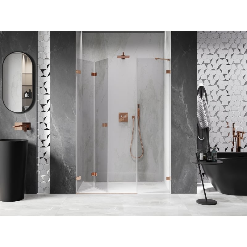 Mexen Lunar-F Falttüren Dusche links 145 cm, transparent, gebürstetes Kupfer - 836S-145-050-65-00-L
