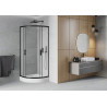 Mexen Rio Halbrunde Duschkabine 90 x 90 cm, matt, schwarz + Duschwanne, weiß - 863-090-090-70-30-4710