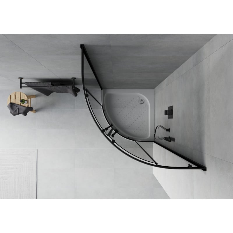 Mexen Rio Duschkabine halbrund 90 x 90 cm, grafit, schwarz + Duschwanne Rio, weiß - 863-090-090-70-40-4710