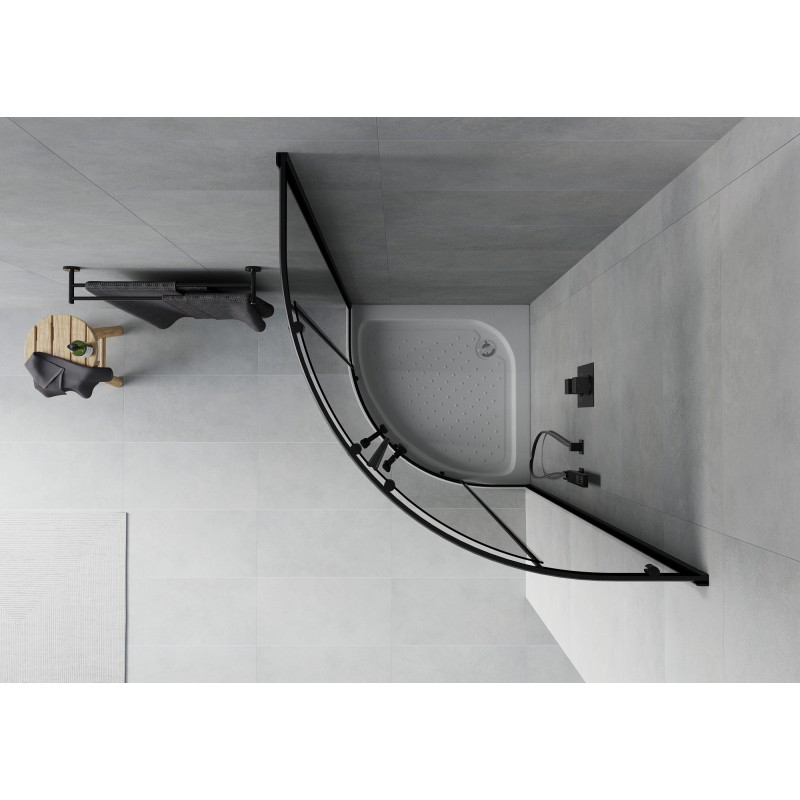 Mexen Rio Halbrunde Duschkabine 90 x 90 cm, Graphit, Schwarz + Duschwanne, Weiß - 863-090-090-70-40-4710