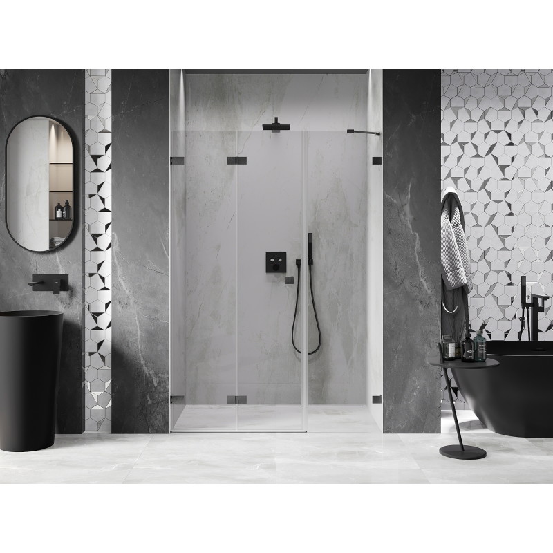 Mexen Lunar-F Falttür für die Dusche links 135 cm, transparent, gebürstetes Gun Gray - 836S-135-050-66-00-L