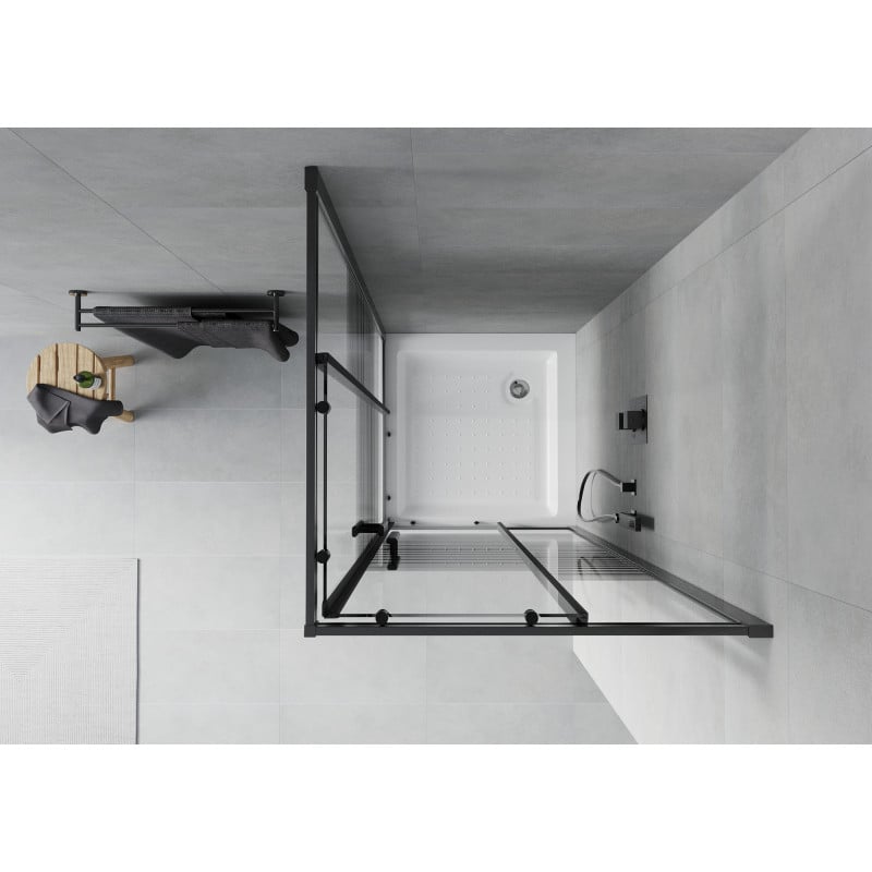Mexen Rio quadratische Duschkabine 80 x 80 cm, schwarze Streifen, schwarz + Duschwanne, weiß - 860-080-080-70-20-4510