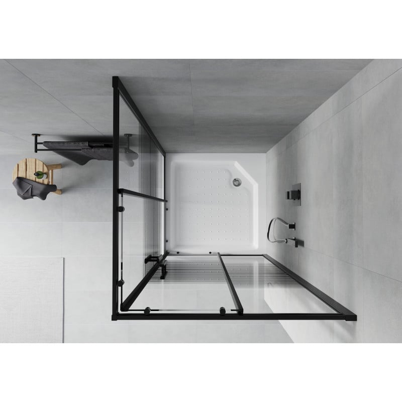 Mexen Rio quadratische Duschkabine 90 x 90 cm, schwarze Streifen, schwarz + Duschwanne, weiß - 860-090-090-70-20-4510
