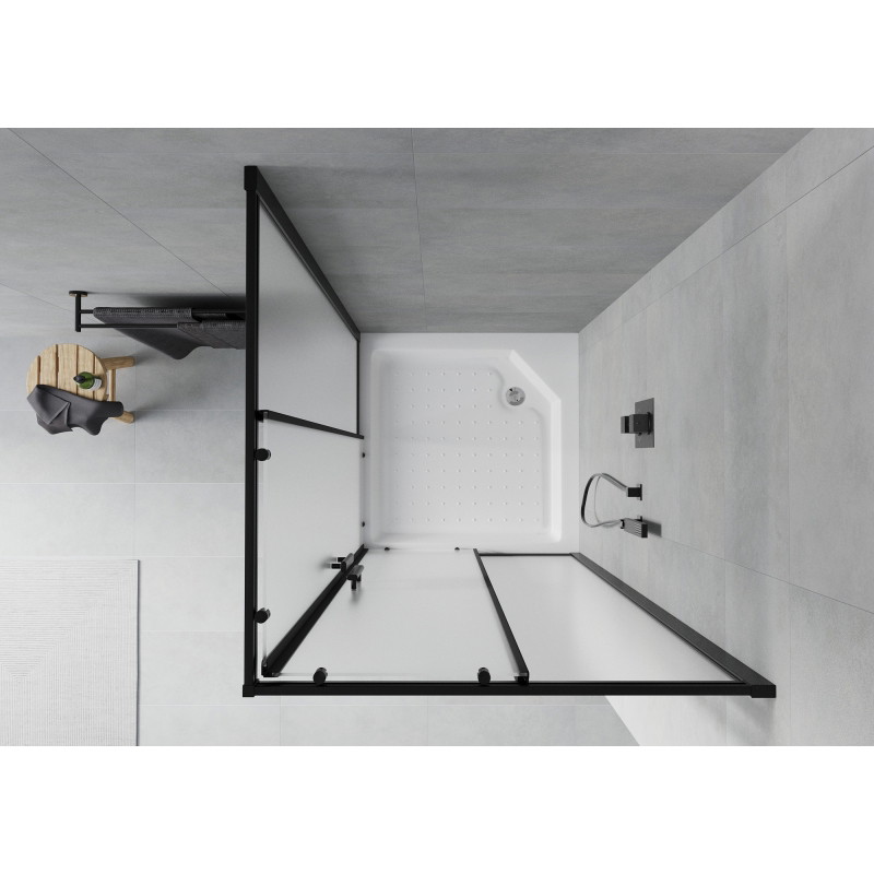 Mexen Rio Quadratische Duschkabine 90 x 90 cm, satiniert, schwarz + Duschwanne, weiß - 860-090-090-70-30-4510