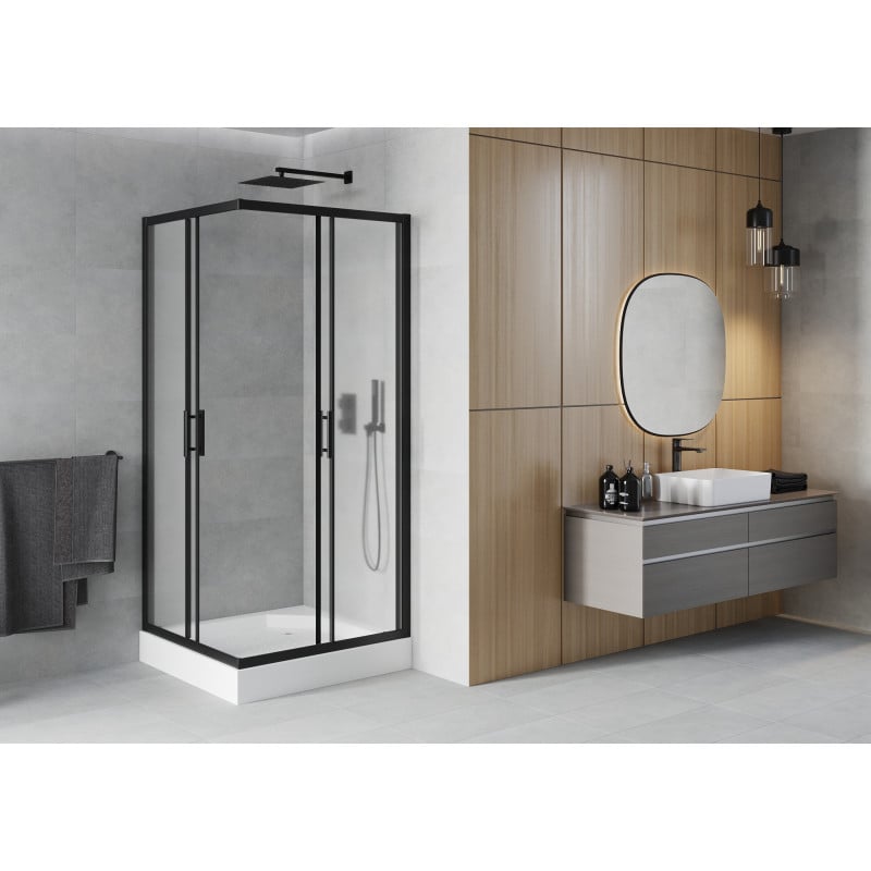 Mexen Rio quadratische Duschkabine 90 x 90 cm, matt, schwarz + Duschwanne Rio, weiß - 860-090-090-70-30-4510