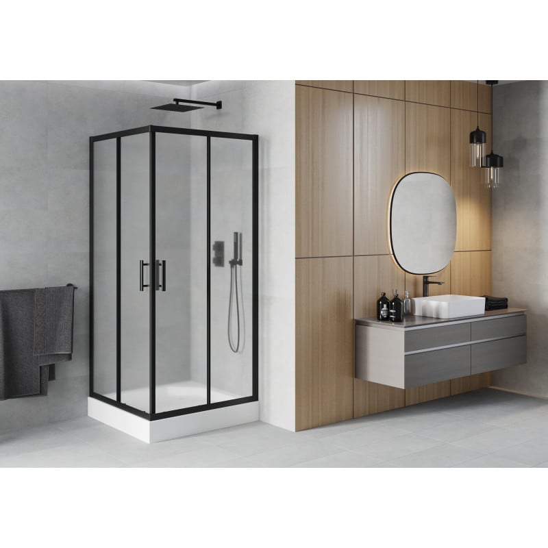 Mexen Rio quadratische Duschkabine 90 x 90 cm, matt, schwarz + Duschwanne Rio, weiß - 860-090-090-70-30-4510
