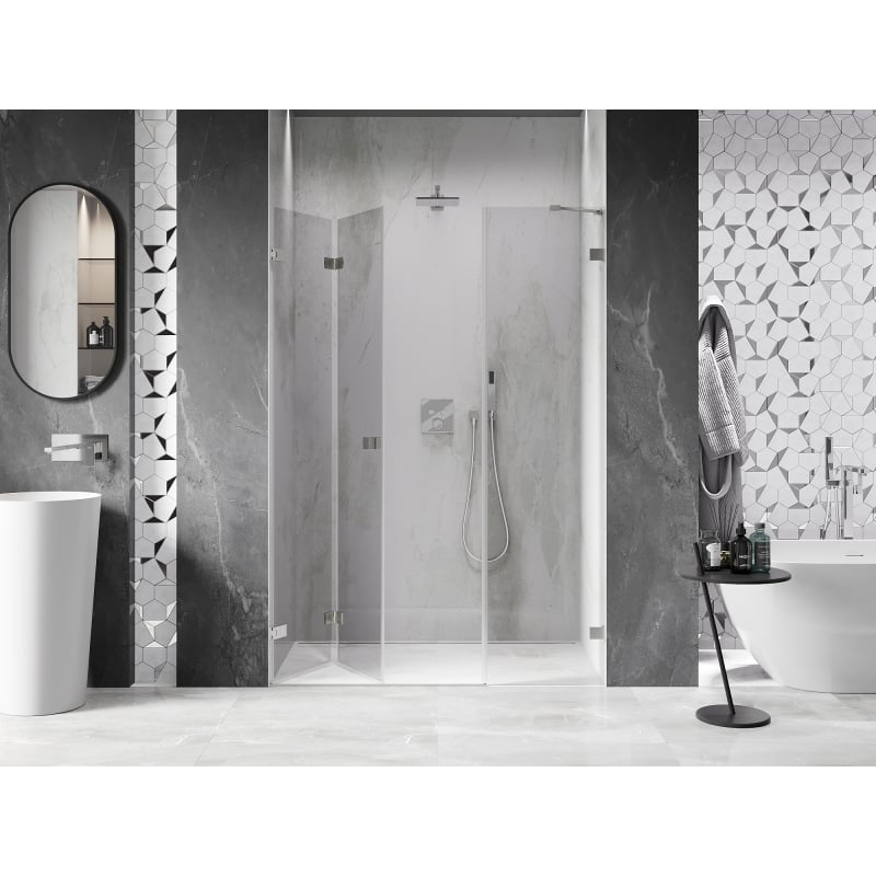 Mexen Lunar-F Falttür Dusche links 115 cm, transparent, gebürsteter Nickel - 836S-115-050-97-00-L