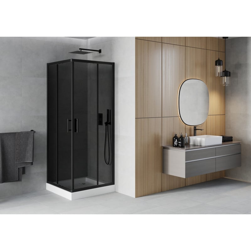 Mexen Rio Duschkabine quadratisch 80 x 80 cm, Graphit, Schwarz + Duschwanne Rio, Weiß - 860-080-080-70-40-4510