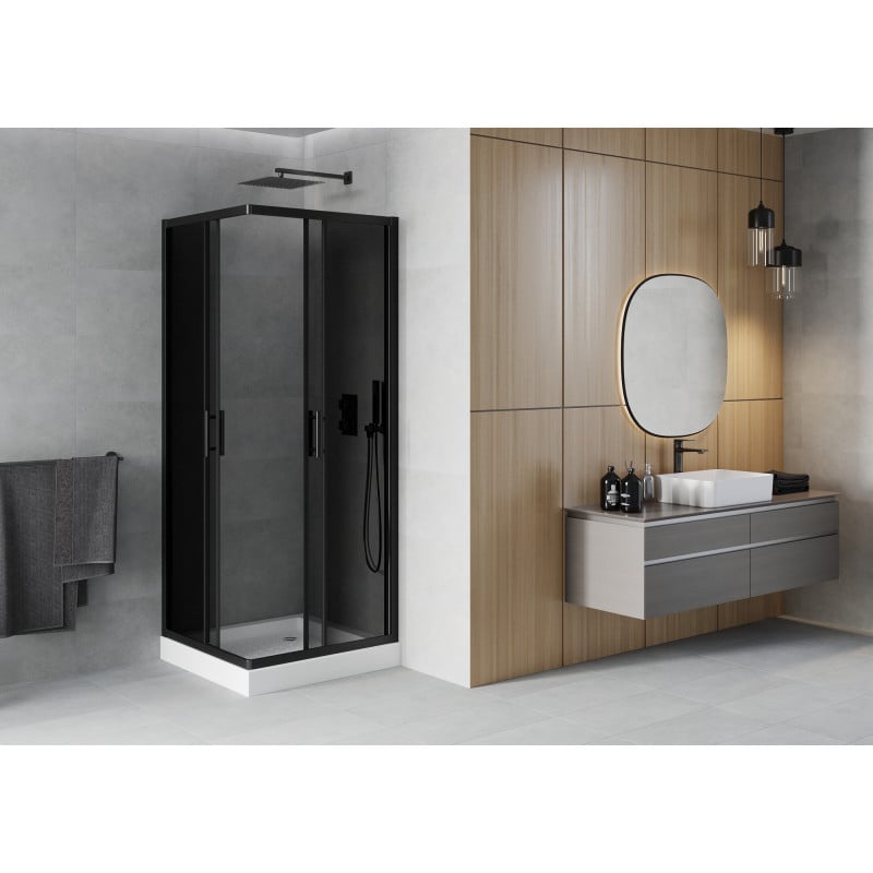 Mexen Rio Duschkabine quadratisch 80 x 80 cm, Graphit, Schwarz + Duschwanne Rio, Weiß - 860-080-080-70-40-4510