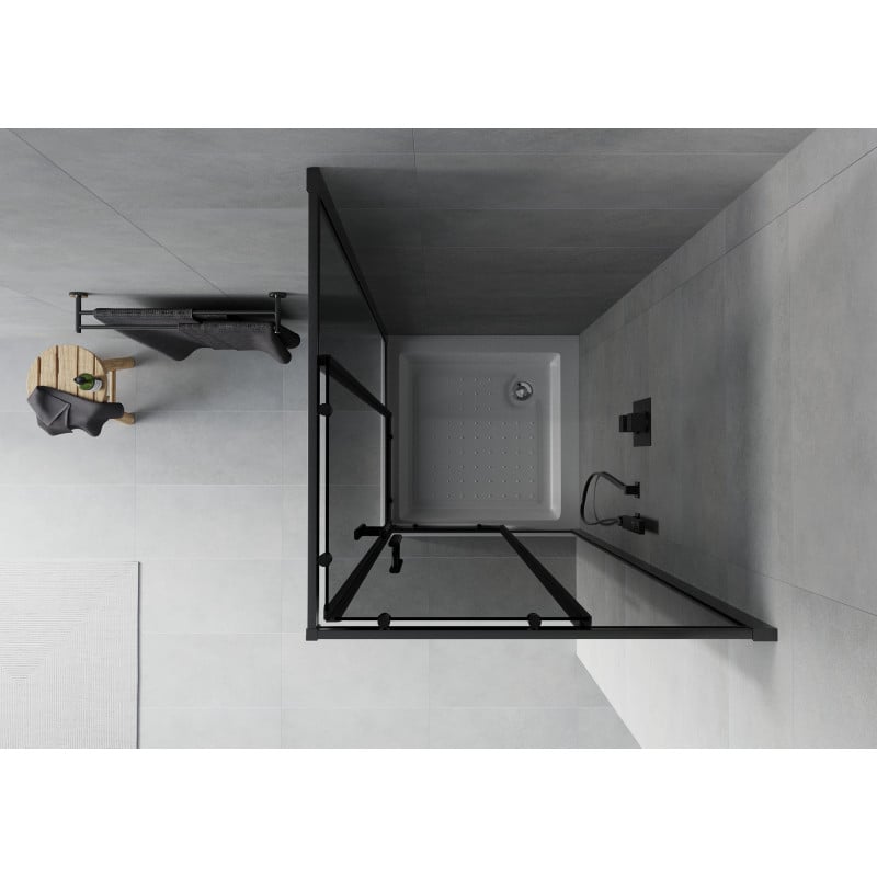 Mexen Rio Duschkabine quadratisch 80 x 80 cm, Graphit, Schwarz + Duschwanne Rio, Weiß - 860-080-080-70-40-4510