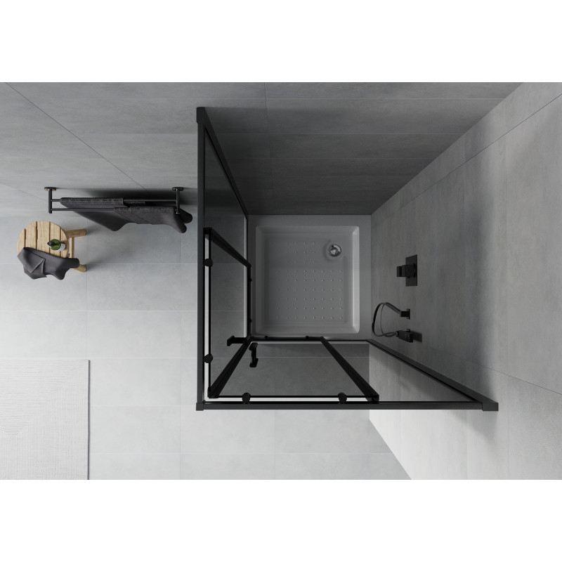 Mexen Rio quadratische Duschkabine 80 x 80 cm, Grafit, schwarz + Duschwanne, weiß - 860-080-080-70-40-4510