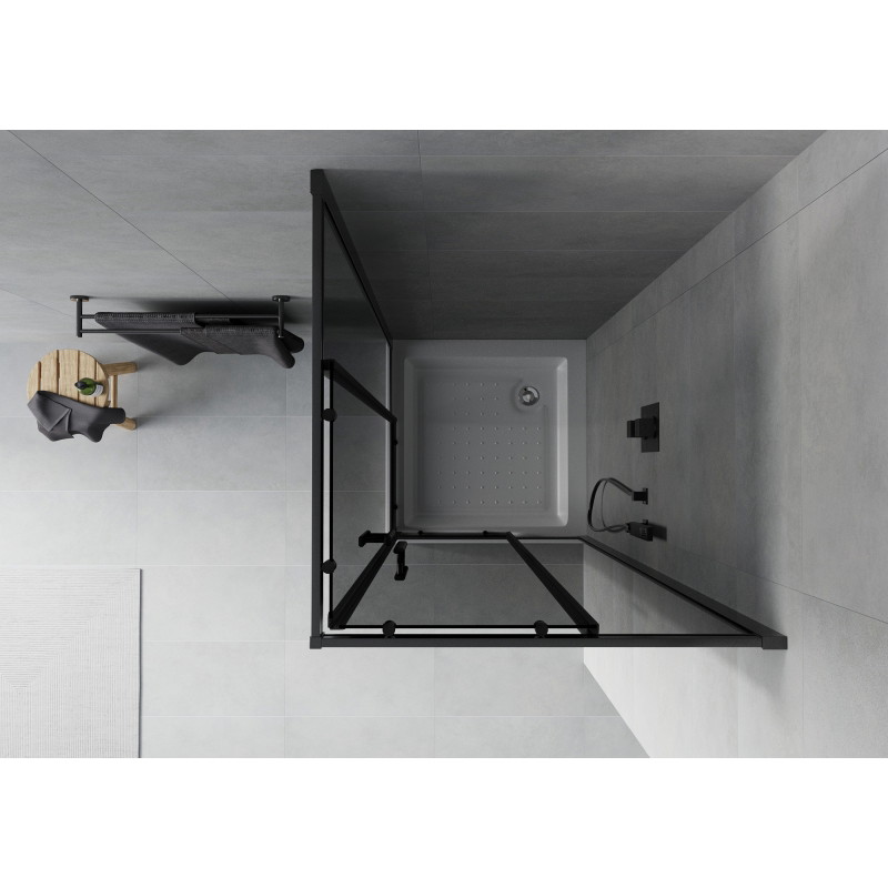 Mexen Rio quadratische Duschkabine 80 x 80 cm, Graphit, schwarz + Duschwanne, weiß - 860-080-080-70-40-4510