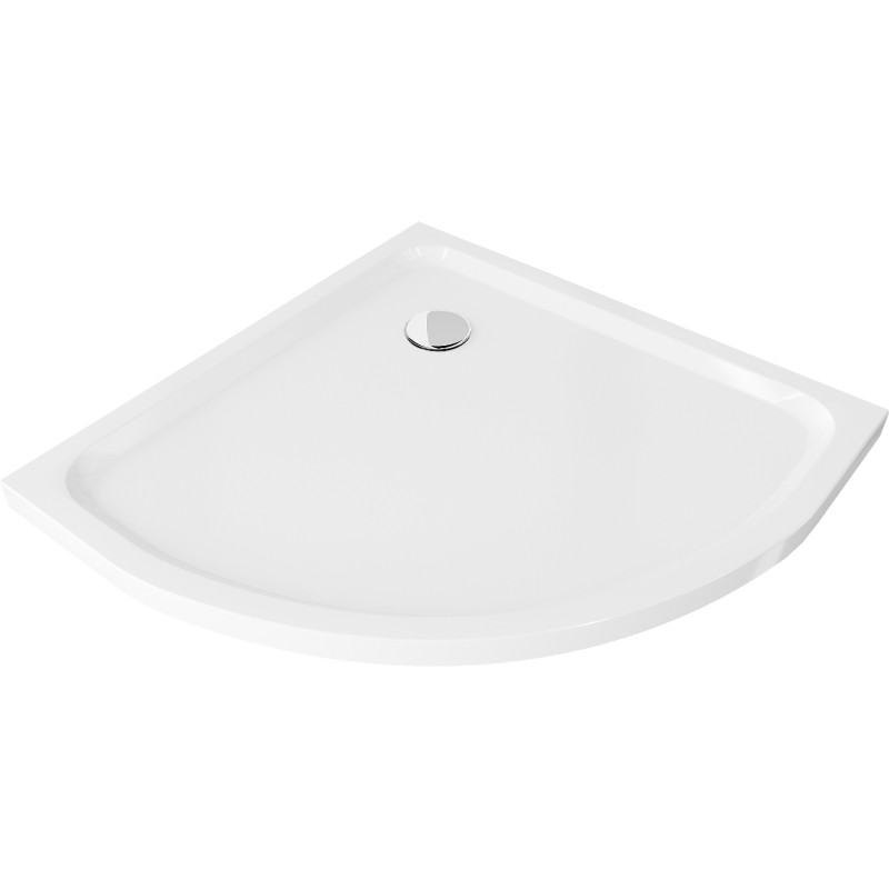 Mexen Flat halbkreisförmige Slim Duschwanne 100 x 100 cm, weiß, Ablaufgarnitur Chrom - 41101010