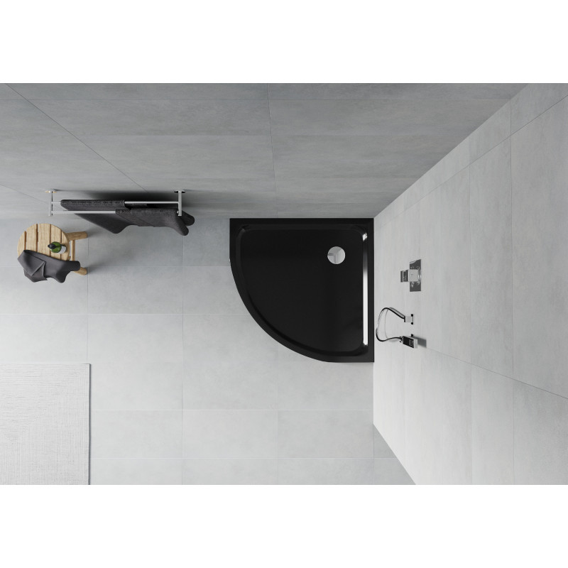 Mexen Flat Halbrunde Duschwanne Slim 100 x 100 cm, Schwarz, Chrom Siphon - 41701010