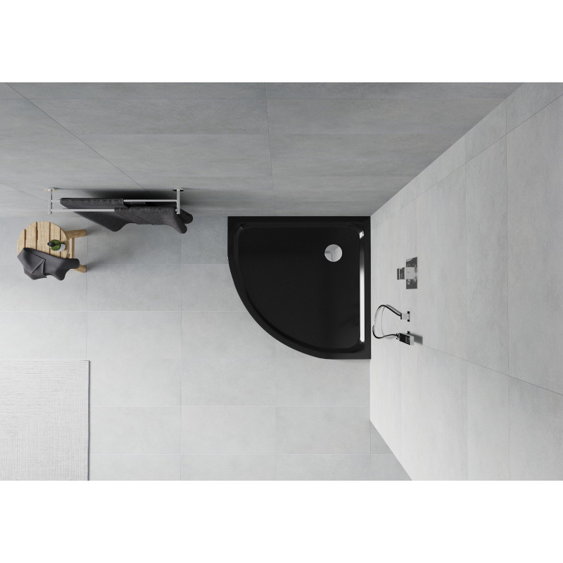Mexen Flat Halbrunde Slim-Duschwanne 100 x 100 cm, schwarz, Chrom-Siphon - 41701010