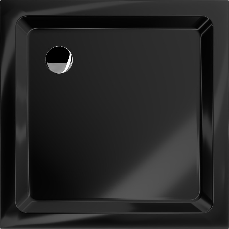 Mexen Flat Quadratische Duschwanne Slim 70 x 70 cm, Schwarz, Chrom-Siphon - 40707070