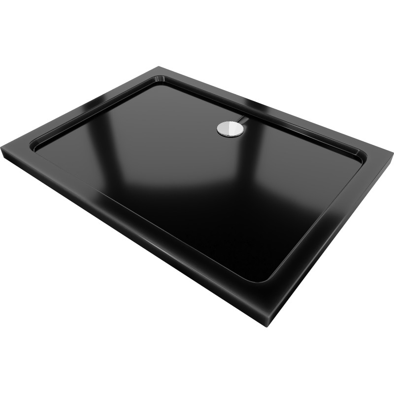 Mexen Flat rechteckige Duschwanne Slim 80 x 70 cm, schwarz, Siphon chrom - 40707080