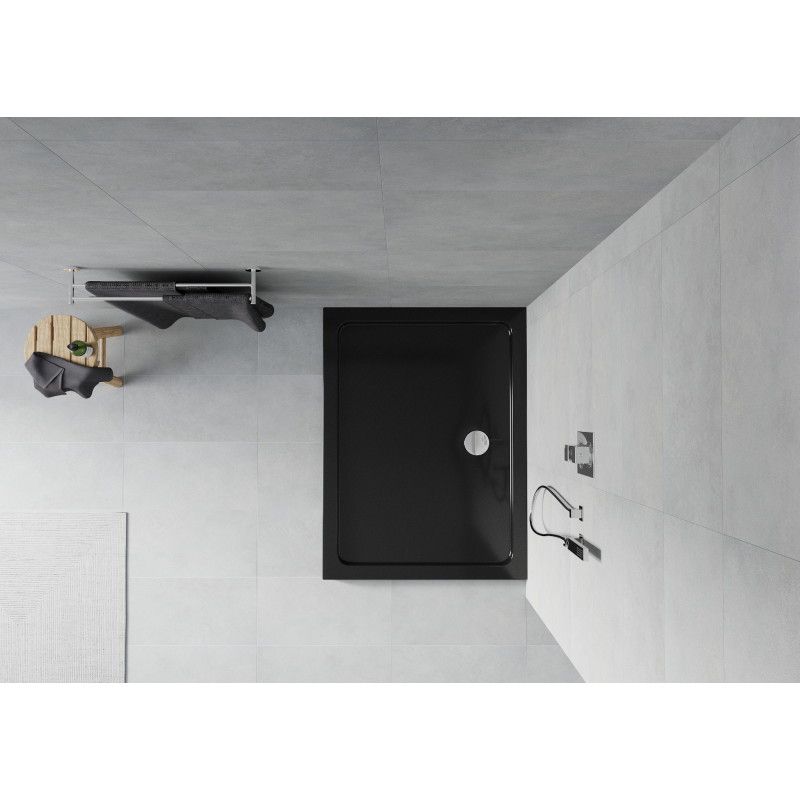 Mexen Flat rechteckige Duschwanne Slim 80 x 70 cm, schwarz, Siphon chrom - 40707080