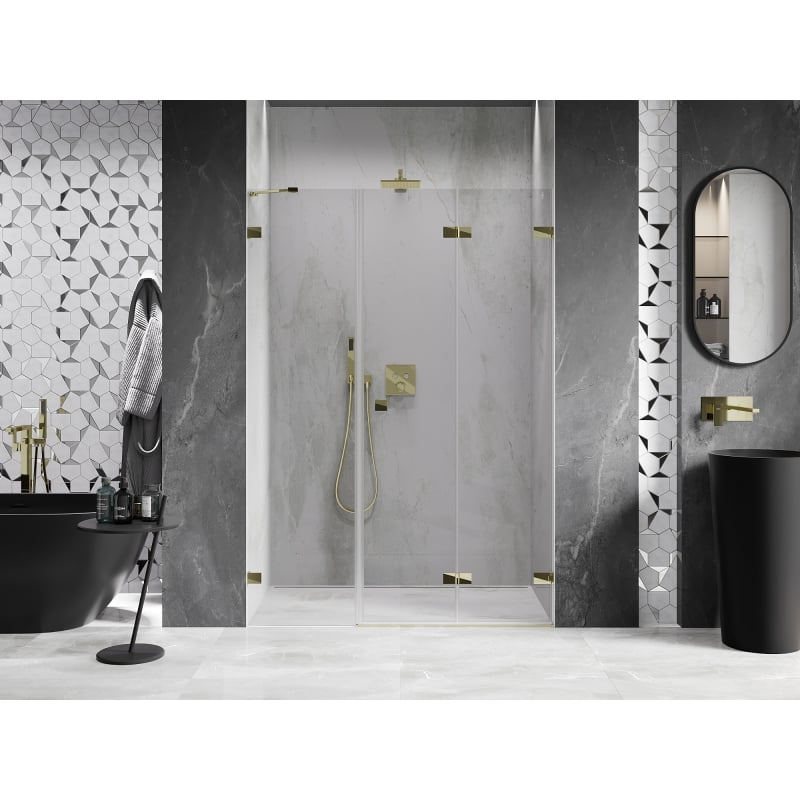 Mexen Lunar-F faltbare Duschabtrennung rechts 135 cm, transparent, gold - 836S-135-050-50-00-P