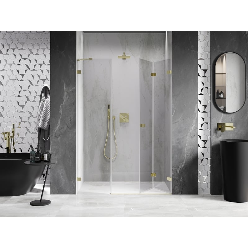 Mexen Lunar-F Duschklapptür rechts 125 cm, transparent, gebürstetes Gold - 836S-125-050-55-00-P