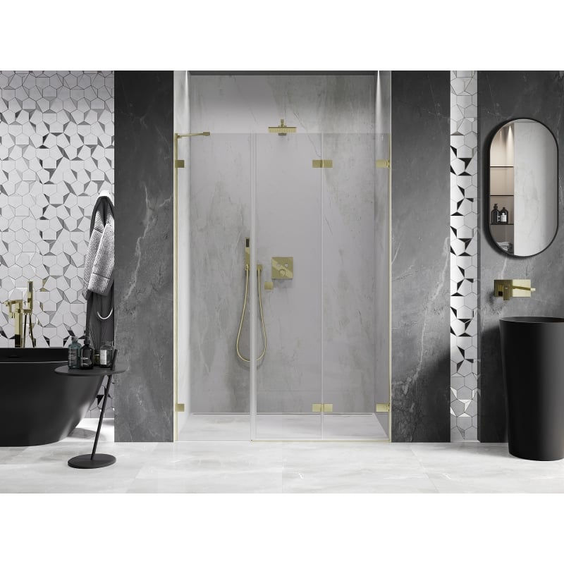 Mexen Lunar-F Duschklapptür rechts 125 cm, transparent, gebürstetes Gold - 836S-125-050-55-00-P