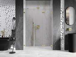Mexen Lunar-F klappbare Duschwand rechts 130 cm, transparent, gebürstetes Gold - 836S-130-050-55-00-P