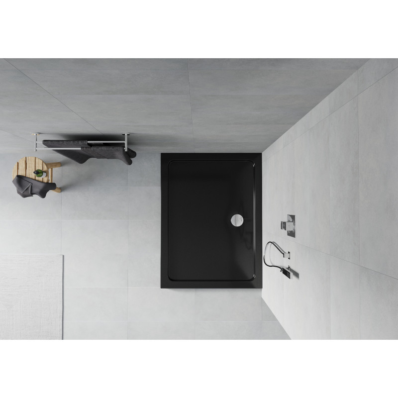 Mexen Flat rechteckige Duschwanne Slim 130 x 80 cm, schwarz, Chrom-Siphon - 40708013