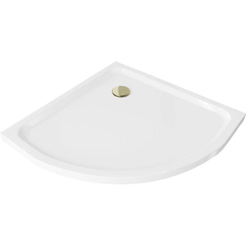 Mexen Flat Halbrunde Duschwanne Slim 100 x 100 cm, weiß, Siphon gold - 41101010G