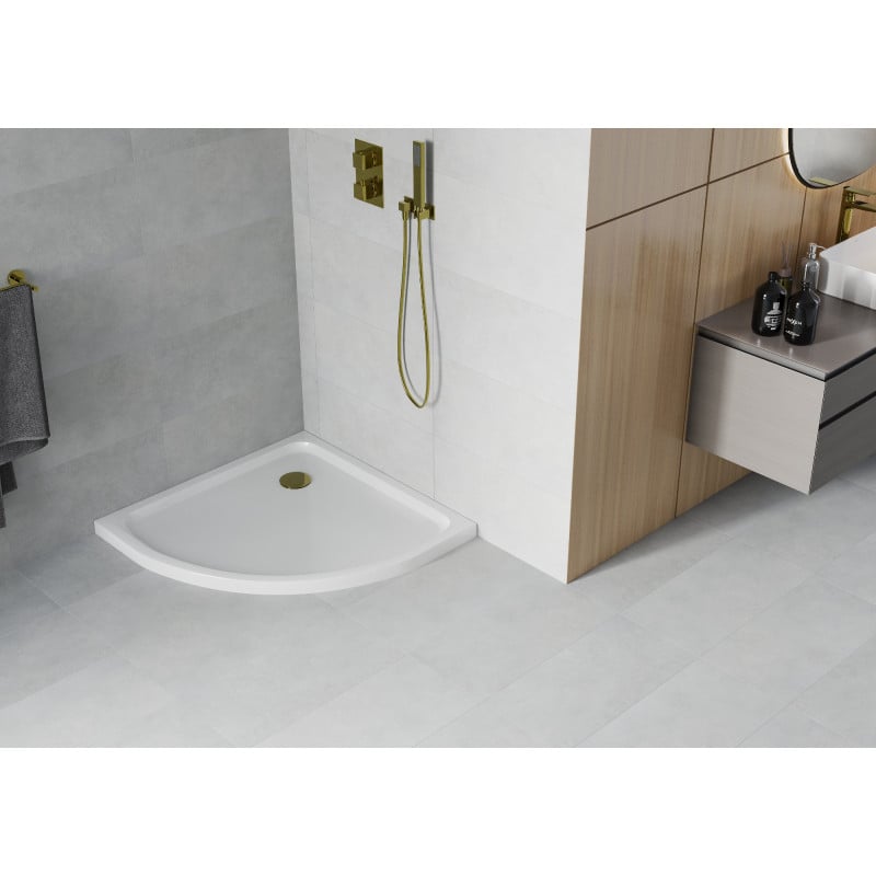 Mexen Flat Halbkreis-Duschwanne Slim 100 x 100 cm, weiß, goldener Siphon - 41101010G