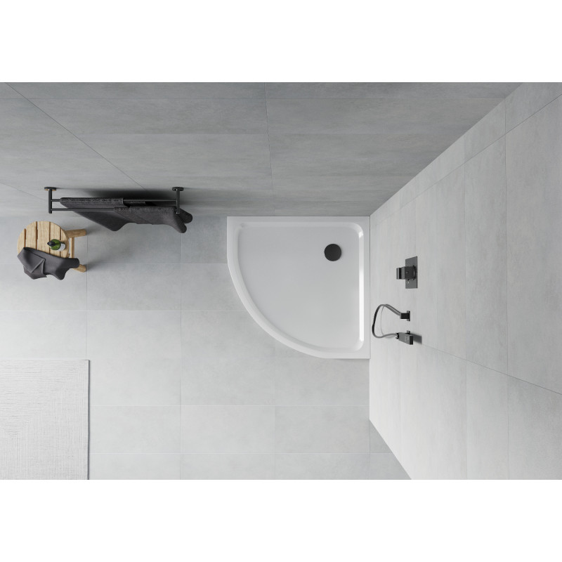 Mexen Flat Duschwanne halbkreisförmig slim 100 x 100 cm, weiß, Siphon schwarz - 41101010B