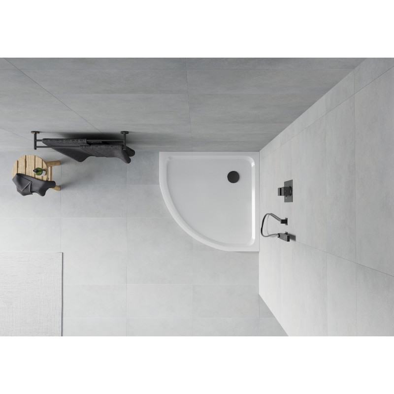 Mexen Flat Halbrunde Duschwanne Slim 100 x 100 cm, weiß, schwarzer Siphon - 41101010B