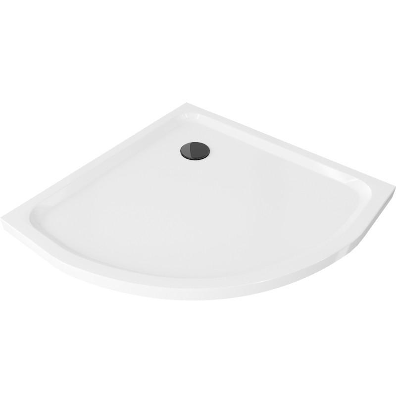 Mexen Flat Halbrunde Duschwanne Slim 100 x 100 cm, weiß, schwarzer Siphon - 41101010B