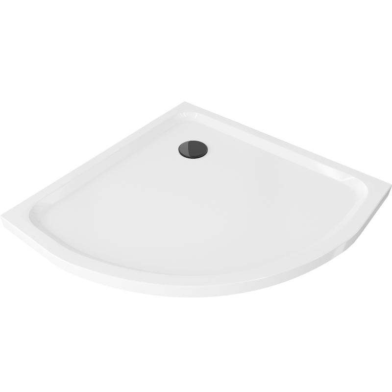 Mexen Flat Halbrunde flache Duschwanne 100 x 100 cm, weiß, schwarzer Siphon - 41101010B