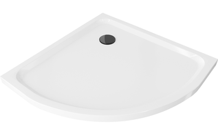 Mexen Flat Duschwanne halbkreisförmig slim 100 x 100 cm, weiß, Siphon schwarz - 41101010B
