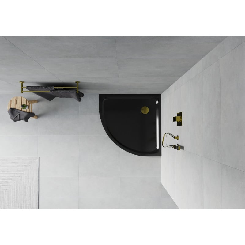 Mexen Flat Halbkreis-Duschwanne Slim 100 x 100 cm, schwarz, goldener Siphon - 41701010G