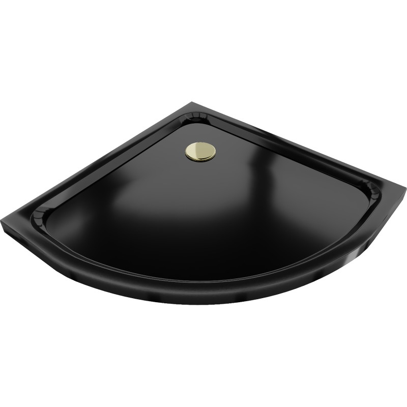Mexen Flat halbrunde Duschwanne schlank 100 x 100 cm, schwarz, Siphon gold - 41701010G