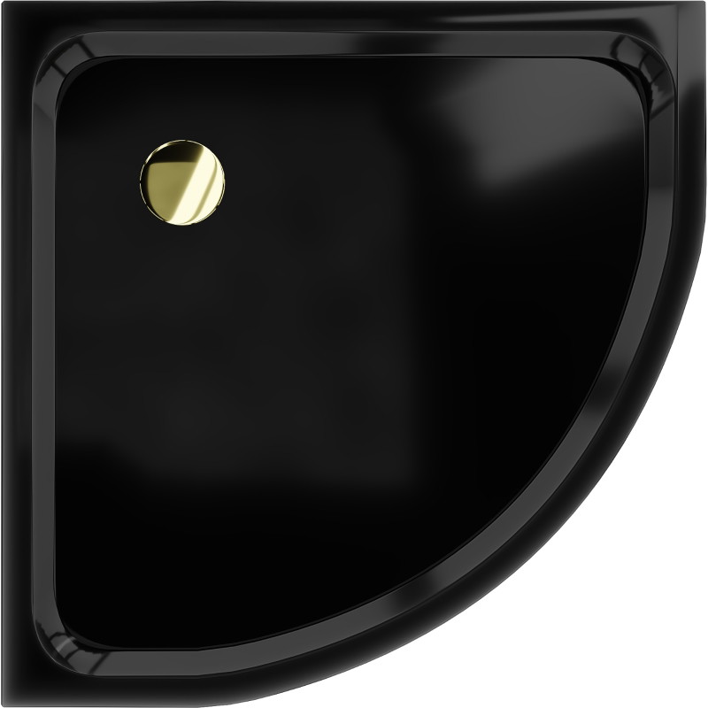 Mexen Flat halbrunde Duschwanne schlank 100 x 100 cm, schwarz, Siphon gold - 41701010G