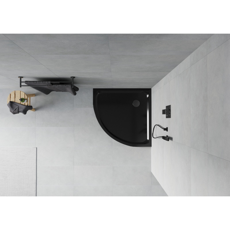 Mexen Flat Halbrunde Duschwanne Slim 100 x 100 cm, schwarz, schwarzer Siphon - 41701010B