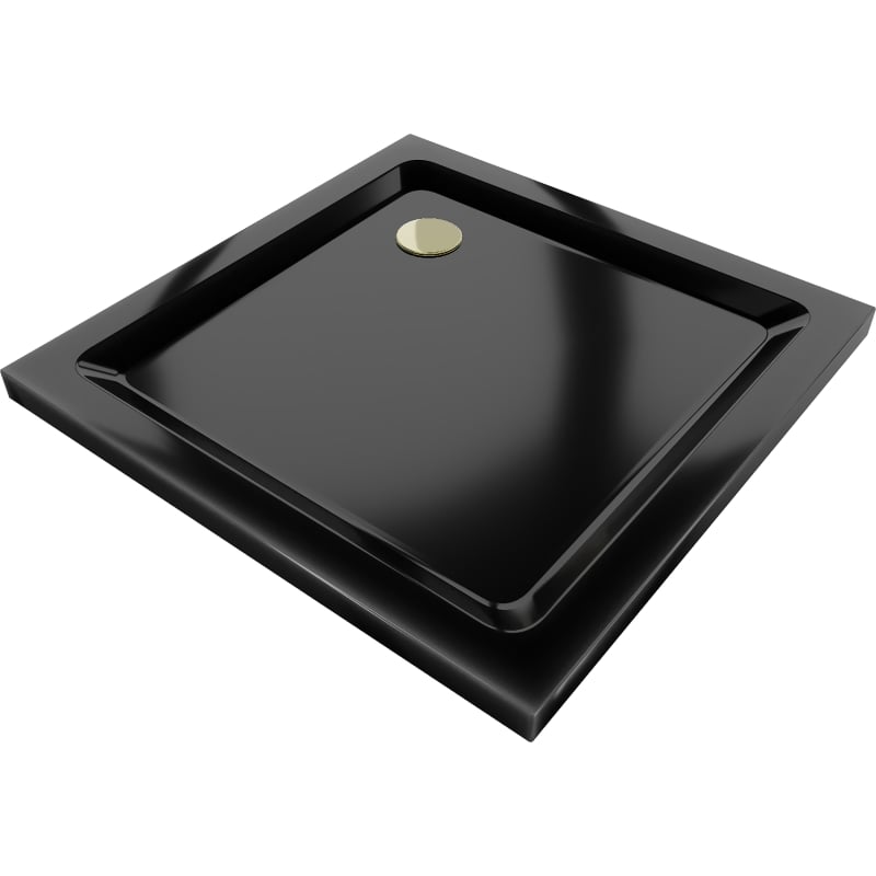 Mexen Flat Quadratische Duschwanne Slim 70 x 70 cm, Schwarz, Siphon Gold - 40707070G