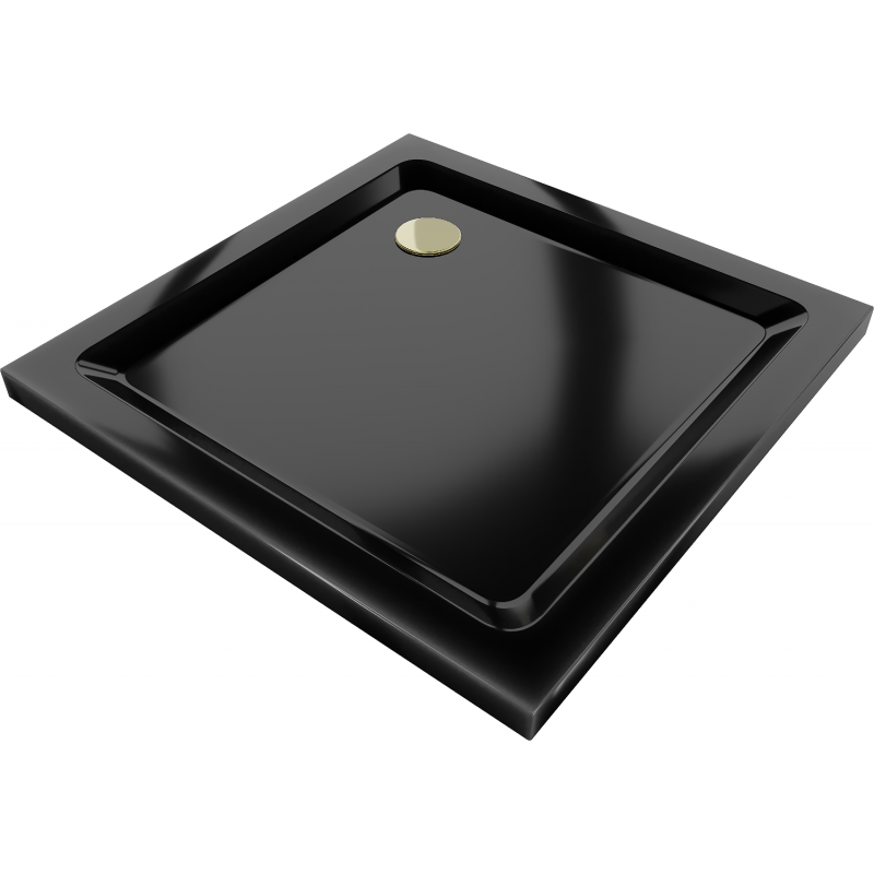 Mexen Flat quadratische Slim-Duschwanne 70 x 70 cm, schwarz, Ablaufgarnitur gold - 40707070G