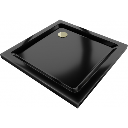 Mexen Flat quadratische Slim-Duschwanne 70 x 70 cm, schwarz, goldener Siphon - 40707070G